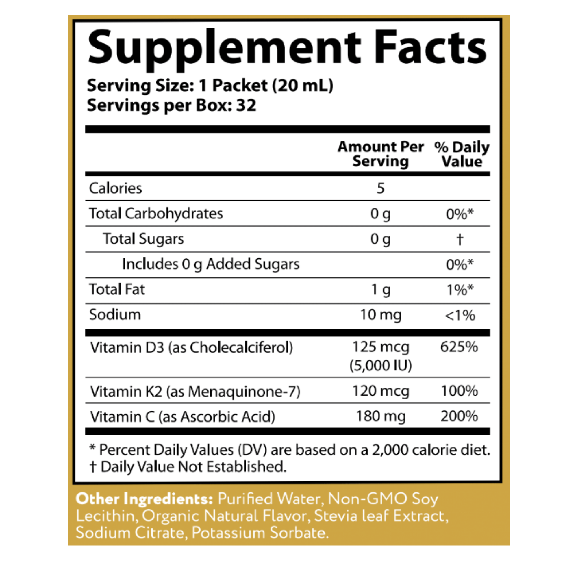 Mega Dose Liposomal Vitamin D3/K2 Liquid Packets